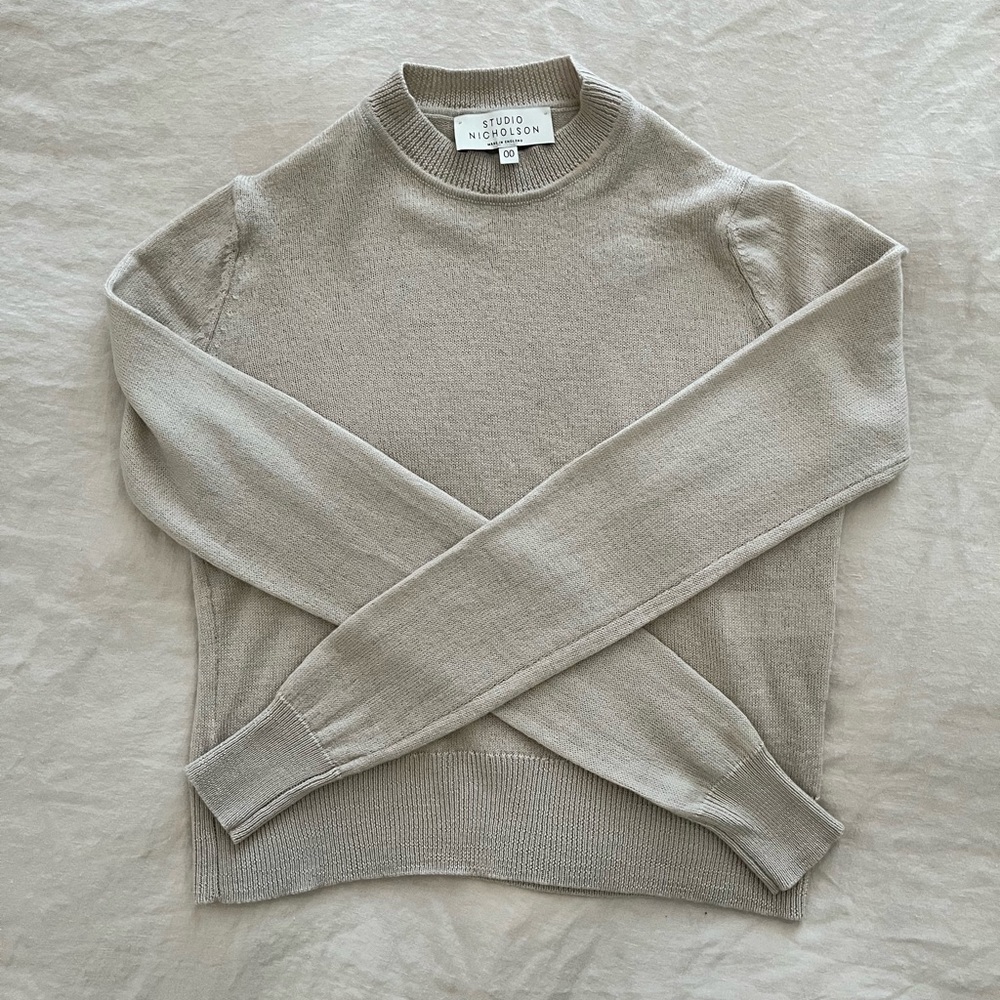 STUDIO NICHOLSON Washed Extra Fine Merino Crew Neck Essential Sweater in Dove